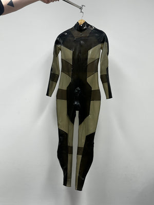 
                  
                    Load image into Gallery viewer, Panelled latex catsuit - shades of grey! (translucent)
                  
                